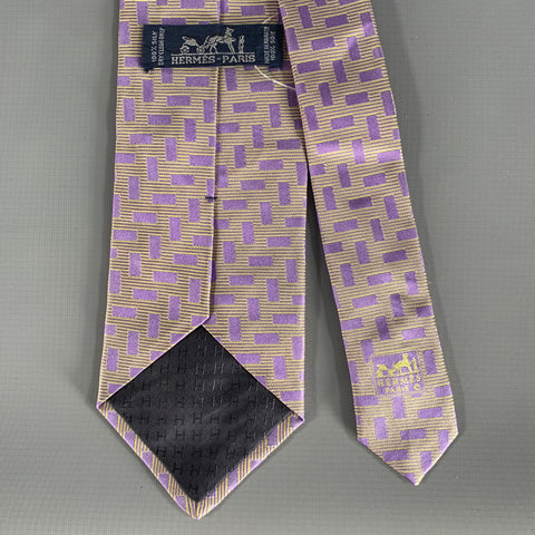 HERMES Cream Lavender Geometric Silk Tie