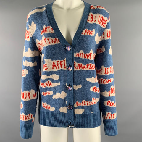 LIBERTINE Size S Light Blue Red Cashmere Cardigan