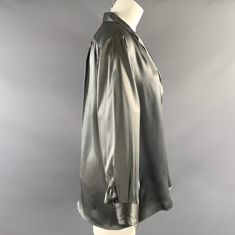 AGNÈS B. Size L Grey Silk Button Up Blouse