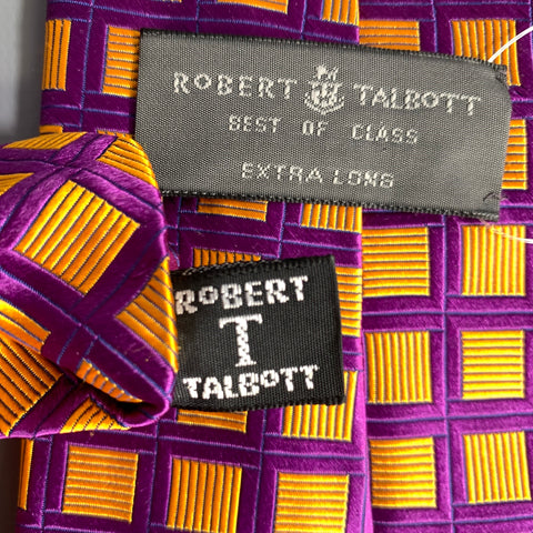 ROBERT TALBOTT Purple Gold Checkered Silk Tie