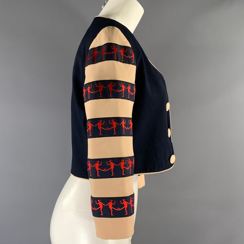 MOSCHINO Size M Navy Red Acetate Rayon Bolero Jacket Indoor Blazer
