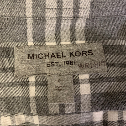 MICHAEL KORS Size XL Grey White Plaid Cotton Flanel Long Sleeve Shirt