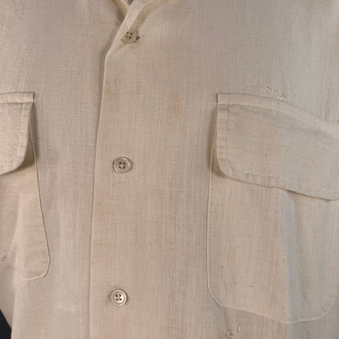 BODE Size S/M Cream Floral Embroidery Linen Two Pockets Long Sleeve Shirt