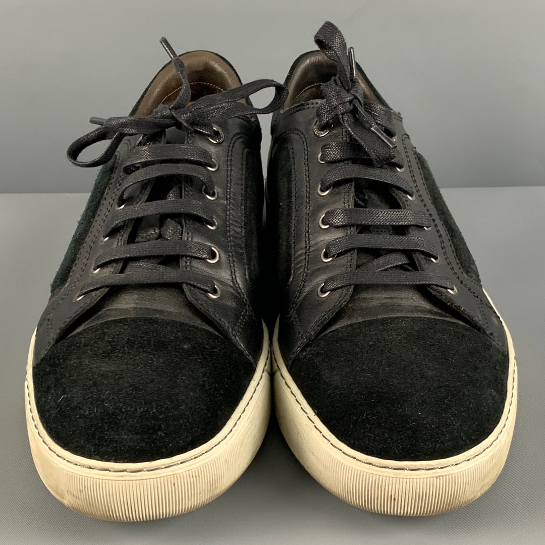LANVIN Size 10 Black Cream Mixed Materials Leather Sneakers