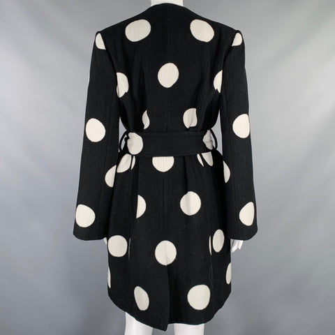 KATE SPADE Size S Black White Wool Blend Polka Dot Collarless Coat