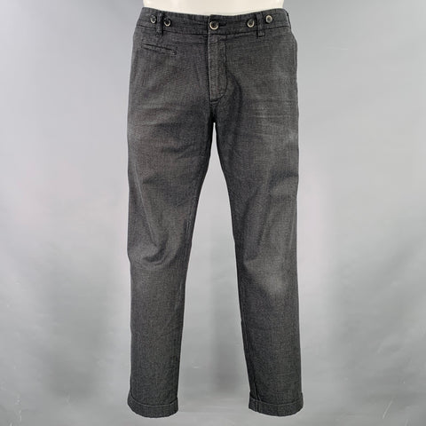 BARENA Pantalon habillé retroussé, mélange de coton, motif pied-de-poule gris-noir, taille 35