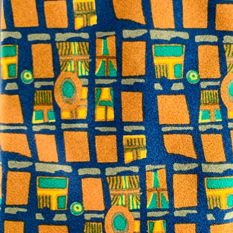 ERMENEGILDO ZEGNA Brown Green Blue Abstract Squares Silk Tie