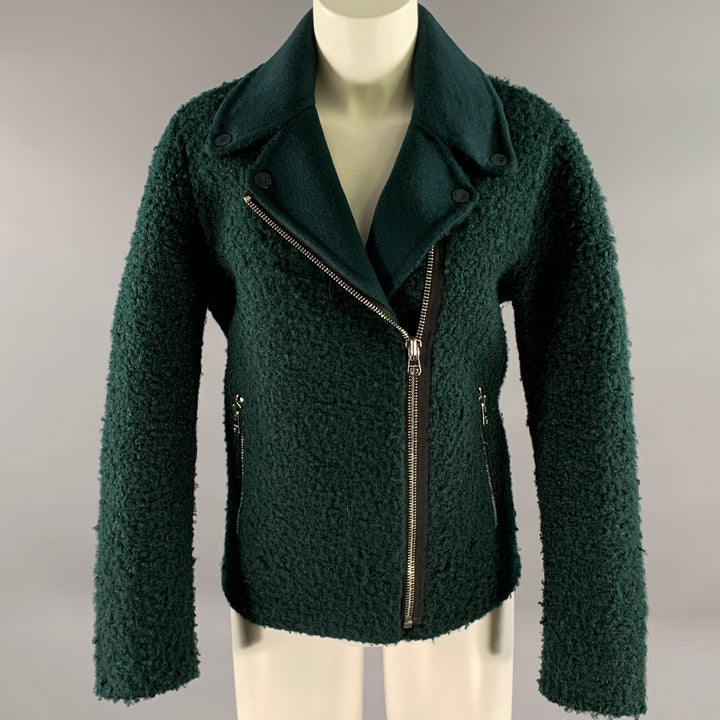 SANDRO Size 3 Teal Polyester Wool Moto Racer Coat