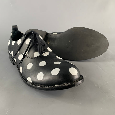 COMME des GARCONS HOMME PLUS Size 11 Black White Polka Dot Leather Lace Up Shoes