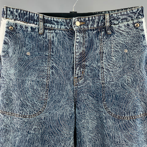 ANIKI Size L Indigo White Embroidery Cotton Wide Leg Straight Zip Fly Jeans