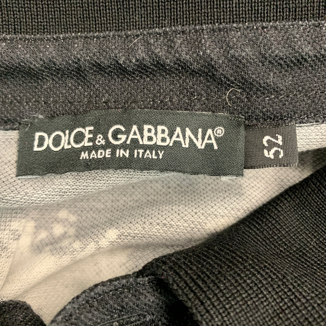 DOLCE & GABBANA Size L Black Grey Birds Cotton Buttoned Polo