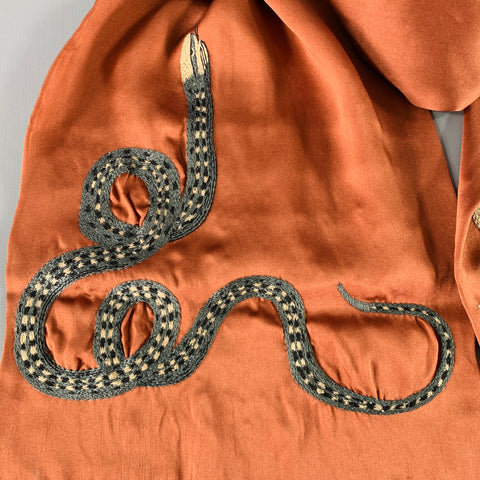 DRIES VAN NOTEN Brown Grey Embroidered Snake Silk Satin Scarf