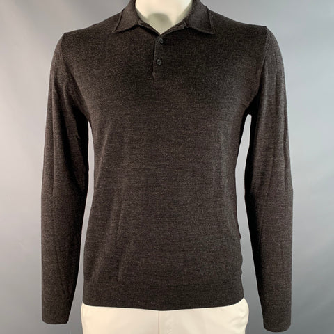 REISS Size L Brown Knitted Wool Polo Pullover