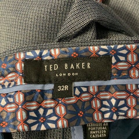 TED BAKER Size 36 Navy Grey Nailhead Viscose Polyester Blend Notch Lapel Suit
