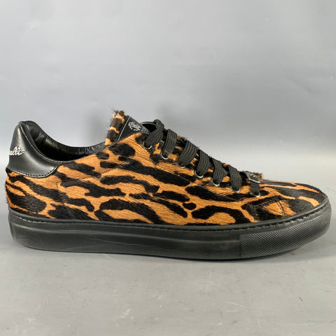 ROBERTO CAVALLI Size 11 Brown Black Animal Print Pony Hair Low Top Sneakers