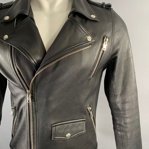 NO BRAND Chest Size M Black Leather Motorcycle Jacket