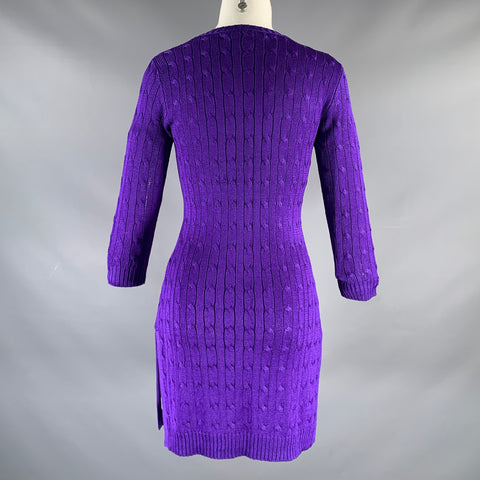 RALPH LAUREN Size S Purple Silk Cable Long Sleeve Dress