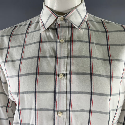 ADAM KIMMEL Size L White Red & Grey Plaid Cotton Long Sleeve Shirt