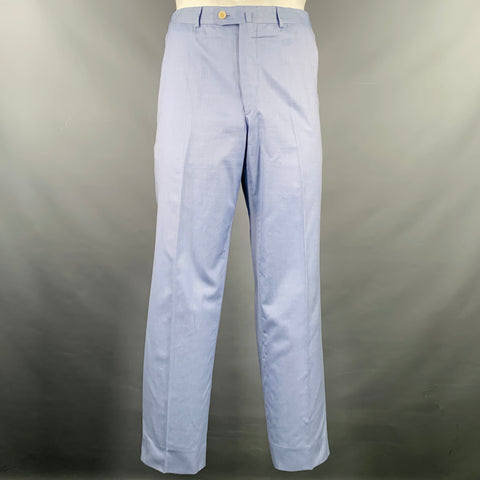 BAMFORD & SONS Size 38 Blue White Nailhead Cotton Flat Front Casual Pants
