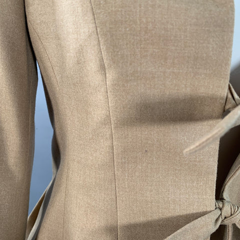 PAUW Size 2 Beige Wool Blend Pleated Shawl Lapel Tie Closure Jacket Blazer