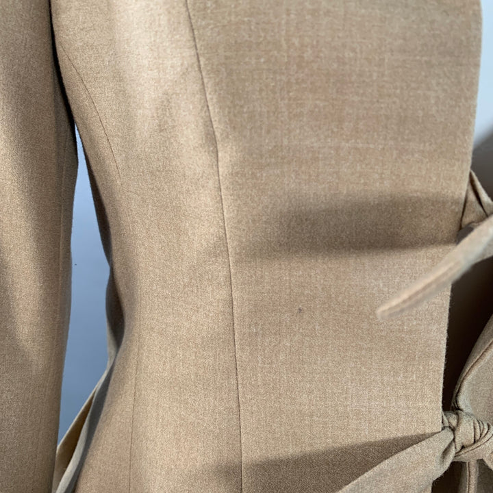 PAUW Size 2 Beige Wool Blend Pleated Shawl Lapel Tie Closure Jacket Blazer