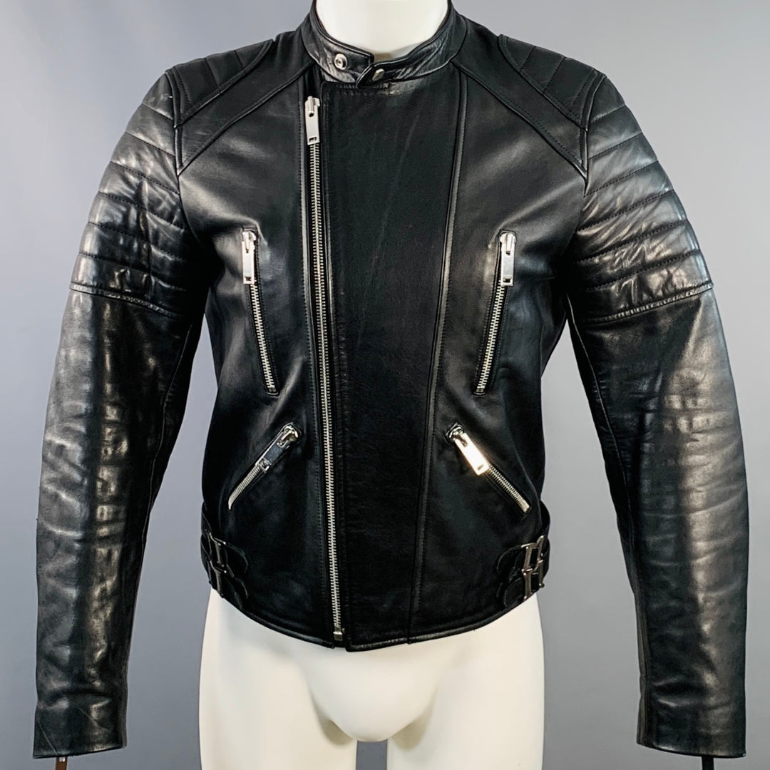 SANDRO Size S Black Quilted Calfskin Leather Moto Racer Jacket