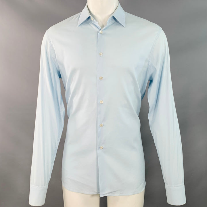 PRADA Size M Light Blue Cotton Blend Spread Collar Long Sleeve Shirt