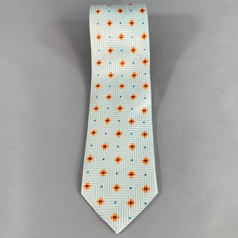 ERMENEGILDO ZEGNA Blue Orange Abstract Floral Silk Tie