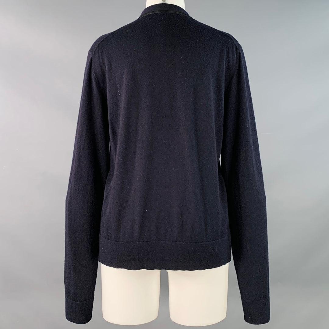 THE KOOPLES Size M Navy Black Merino Wool Skull Buttons V-Neck Cardigan