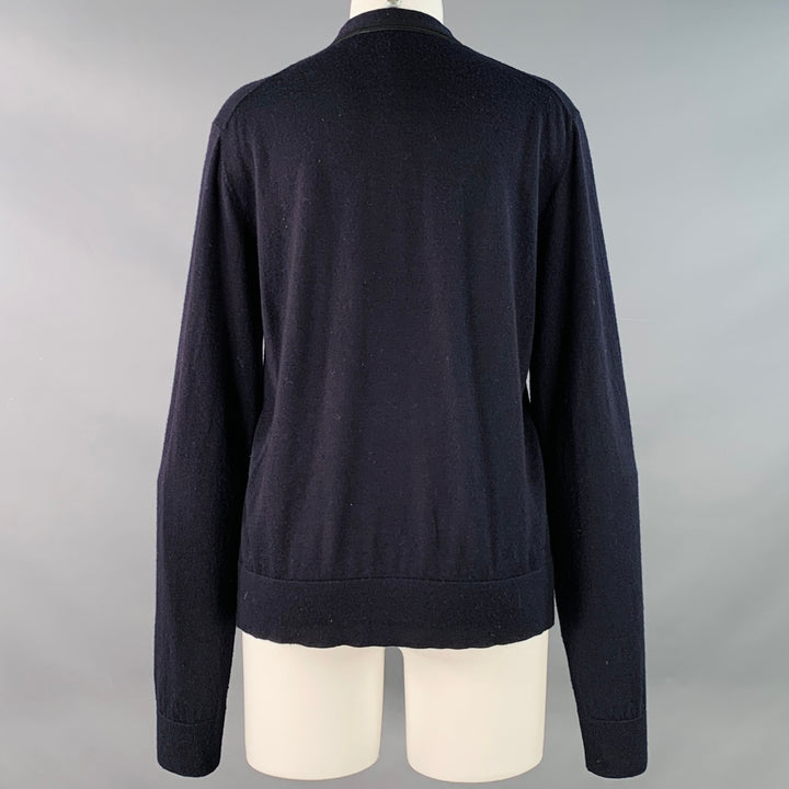 THE KOOPLES Size M Navy Black Merino Wool Skull Buttons V-Neck Cardigan