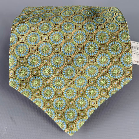 MASSIMO BIZZOCCHI Green Blue Circles Silk Tie