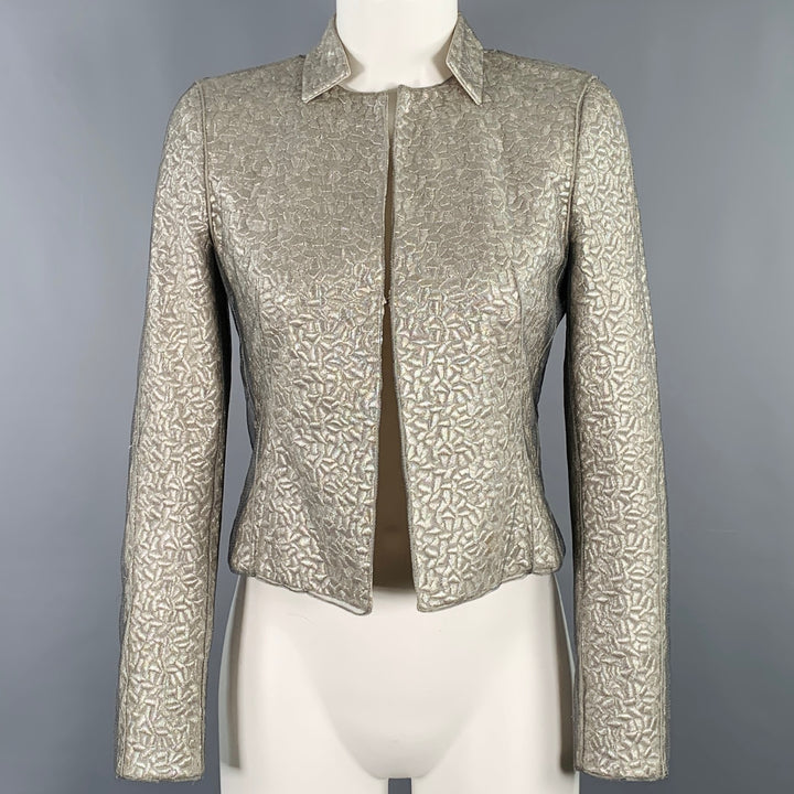 AKRIS Runway Size 4 Silver Mesh Embroidered Double Layer Jacket Blazer