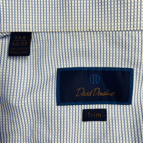 DAVID DONAHUE Size M Blue White Checkered Cotton Trim Fit Long Sleeve Shirt