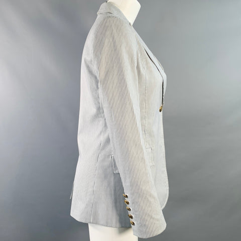 GUCCI Size 4 White Grey Cotton Blend Stripe Single Button Jacket Blazer