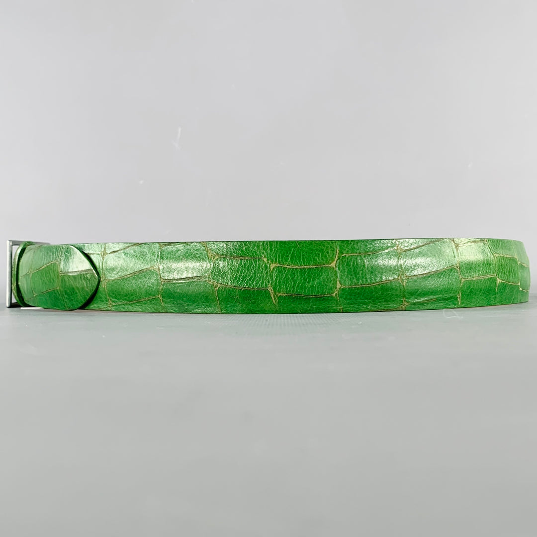 PAUL SMITH Size 34 Green Croc Embossed Leather Belt