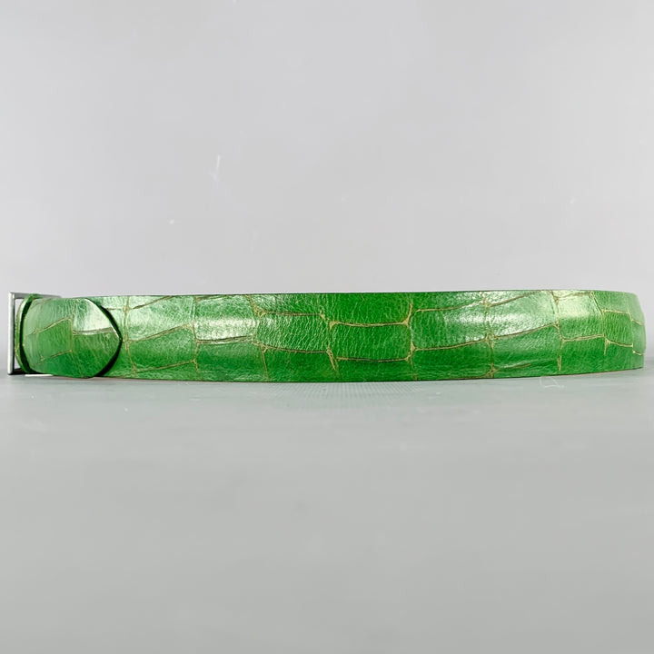 PAUL SMITH Size 34 Green Croc Embossed Leather Belt