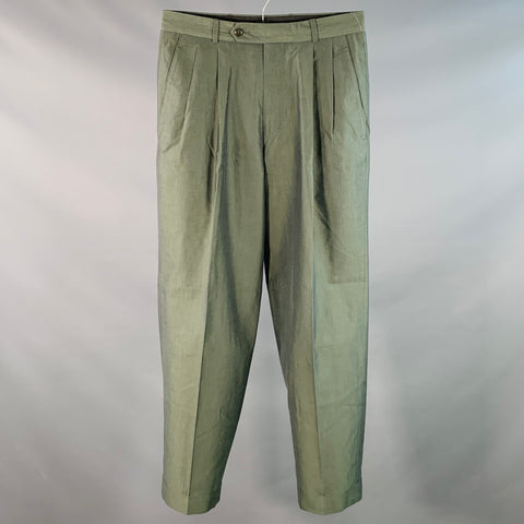 BOSS by HUGO BOSS Size 32 Green Iridescent Cotton Pleated Zip Fly Dress Pants