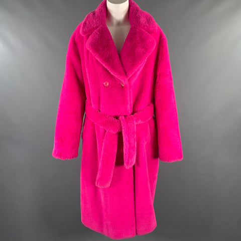STAND STUDIO Size M Pink Polyester Textured Faux Fur Notch Lapel Coat