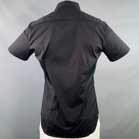 THEORY Size L Black Cotton Spread Collar Short Sleeve Shirt