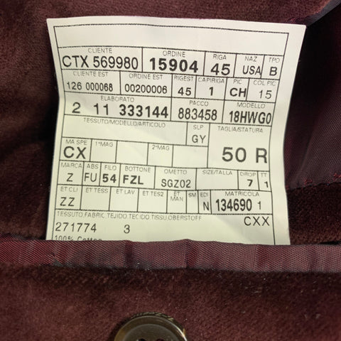 ERMENEGILDO ZEGNA Size 40 Burgundy Velvet Cotton Sport Coat