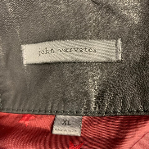 JOHN VARVATOS Size XL Black Sheep Leather Collarless Zip Up Jacket