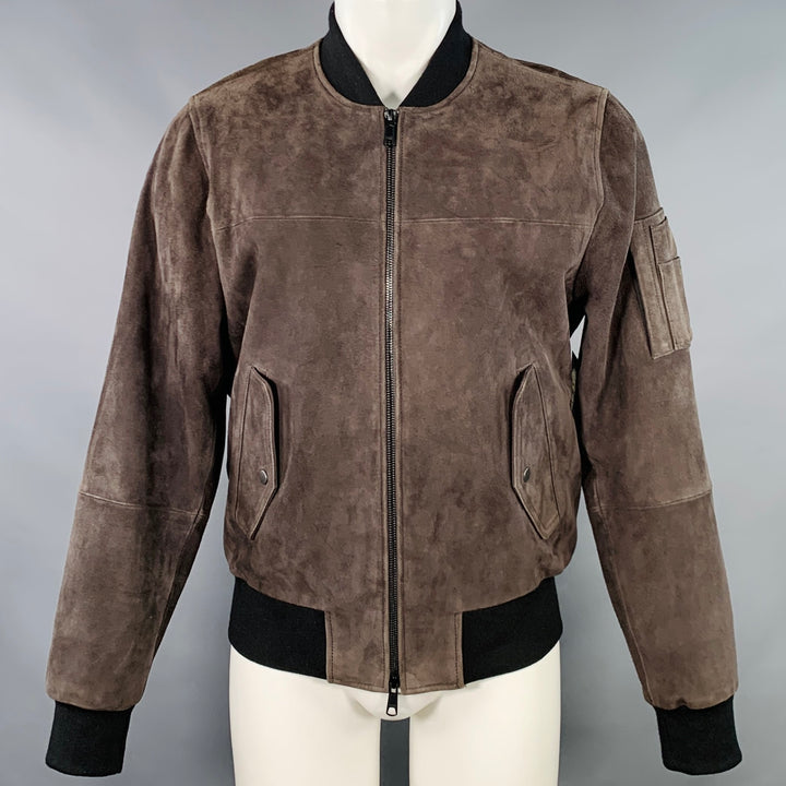 VINCE Size M Brown Black Suede Zip Up Bomber Jacket