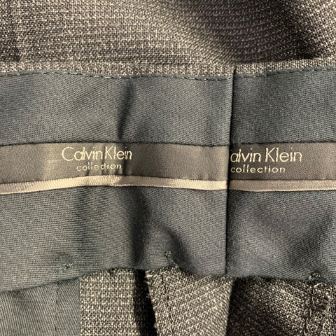 CALVIN KLEIN COLLECTION Size 32 Charcoal Grid Wool Flat Front Dress Pants
