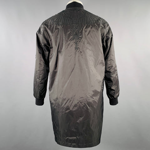 MARCELO BURLON Size S Black Embroidery Polyamide Blend Zip Up Coat