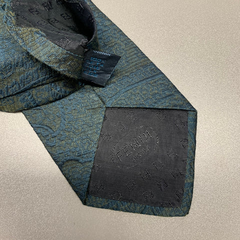 FENDI Hunter Green Teal Paisley Silk Tie