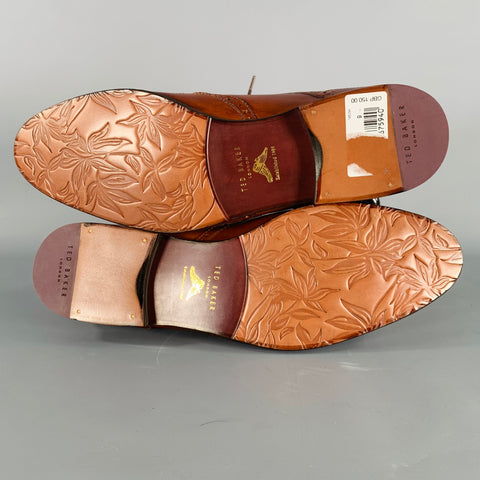 TED BAKER Size 10 Larriy Brown Perforated Leather Wingtip Lace-Up Shoes