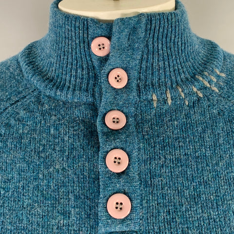 BROOKLYN INDUSTRIES Size L Blue Grey Knit Lambswool Half Placket Sweater