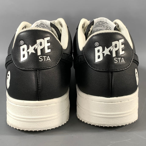 BAPE Size 10 White Black Stars Leather Low Top Sneakers