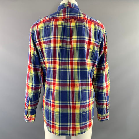 GANT Size XL Blue Yellow Plaid Cotton Button Down Long Sleeve Shirt