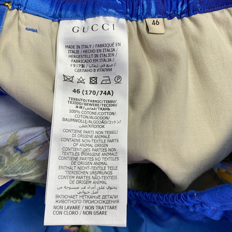 GUCCI Size 30 Blue Yellow Hawaiian Cotton Bermuda Shorts